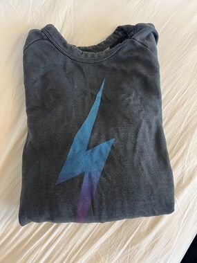 Womens  Aviator Nation Blue Graphic Lightning Crewneck Shirt
